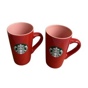 Set Of Two Starbucks 16oz Red & Pink Coffee Latte Mugs Made In 2024